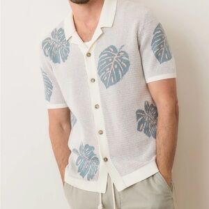 NWT Marine Layer Asher Sweater Resort Shirt in White/Topaz Size Small